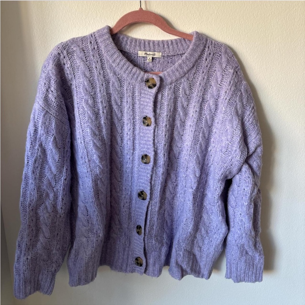 Madewell Lilac Cable Knit Cardigan
